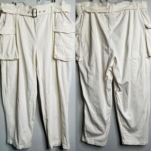 Eloquii White Belted Cargo Pants Elastic Waist Plus Size 20